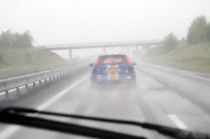 Driving in the rain on the way to Normandy